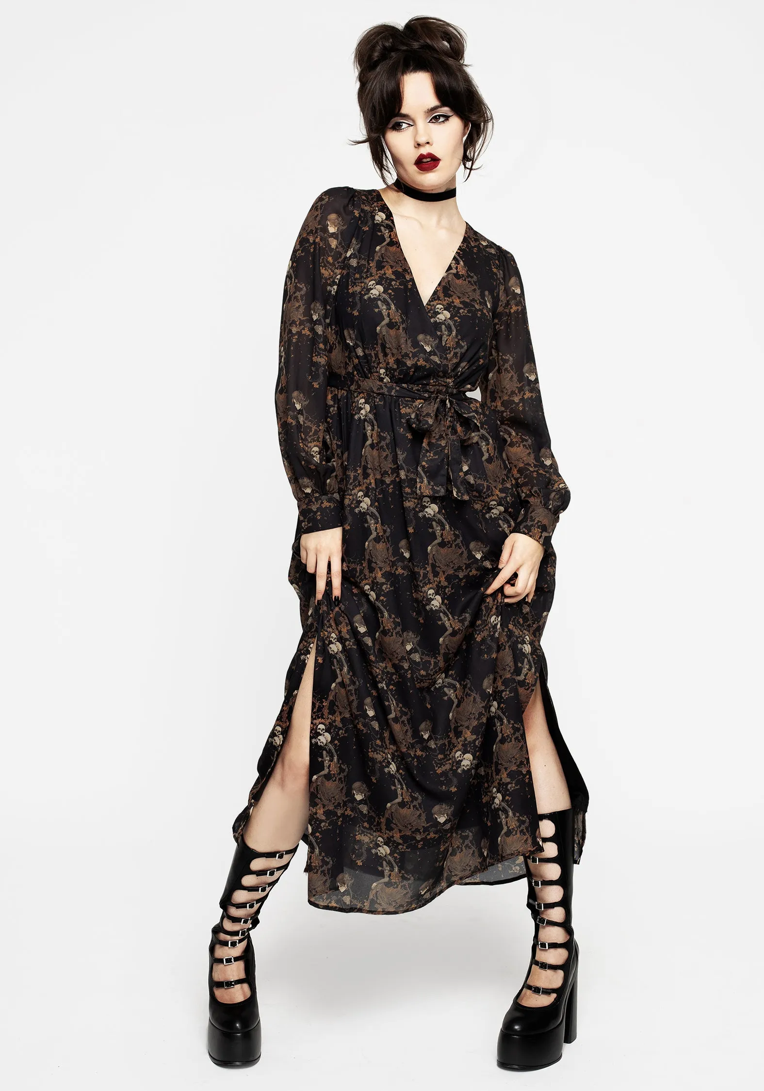 Subtle Flex Open-back Underworld Chiffon Gathered Maxi Dress