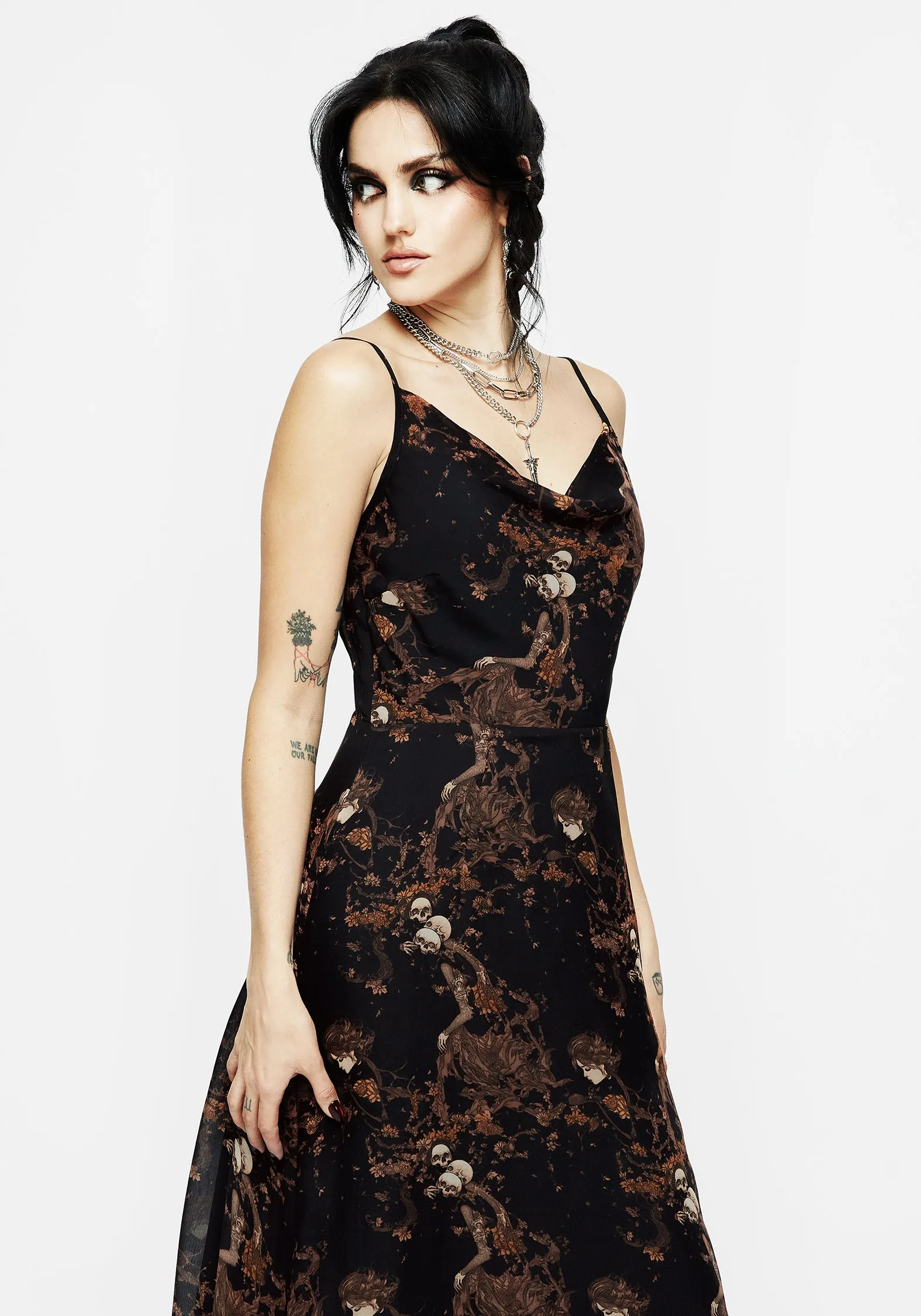 Cozy Style Smart Fashion Underworld Printed Chiffon Cami Maxi Dress