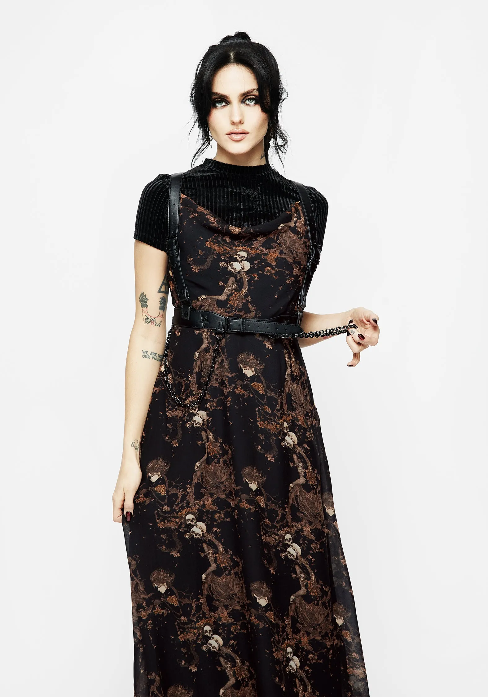 Bold Elegance Underworld Printed Chiffon Cami Maxi Dress