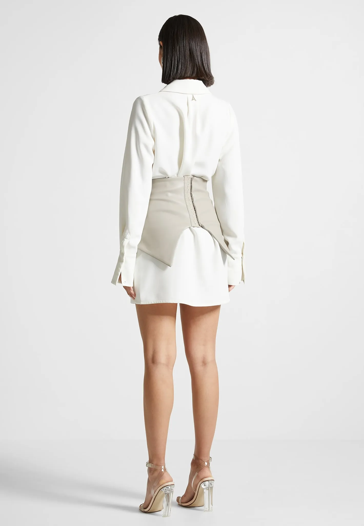 Corset Shirt Dress - White/Beige Invisible-Zip