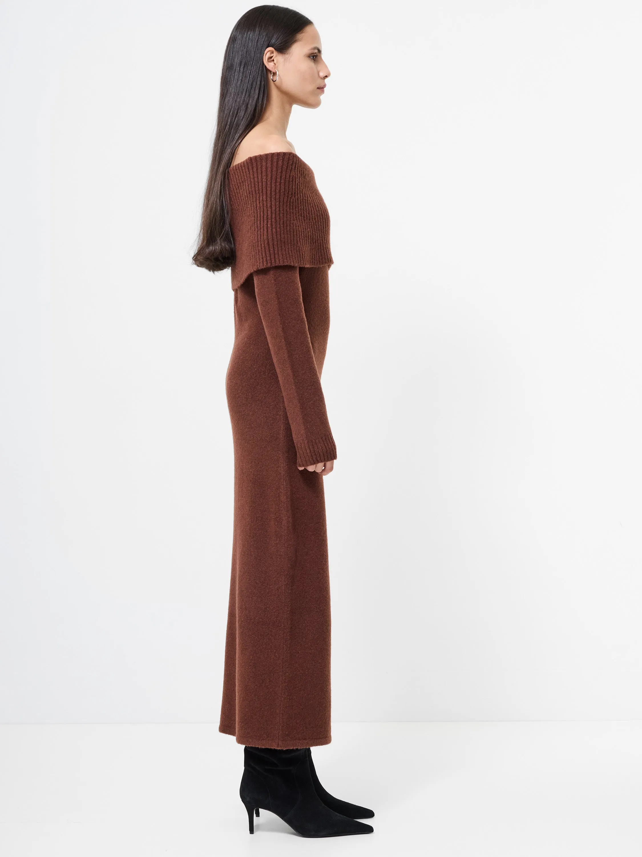 Ruffle Hem retro-style Emilia Knit Off Shoulder Dress