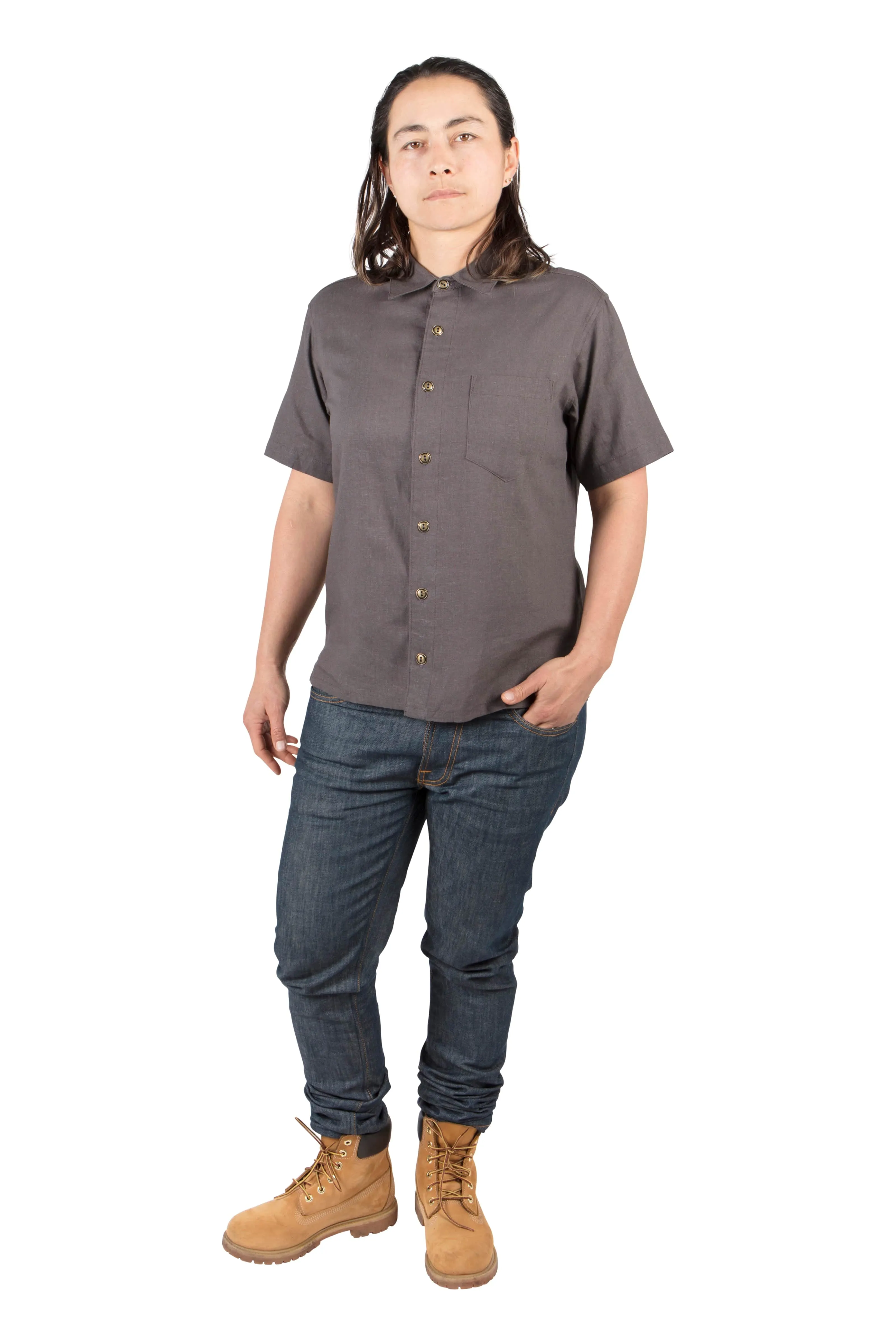 Unisex Button Up in Ash Linen Sophisticated Comfort