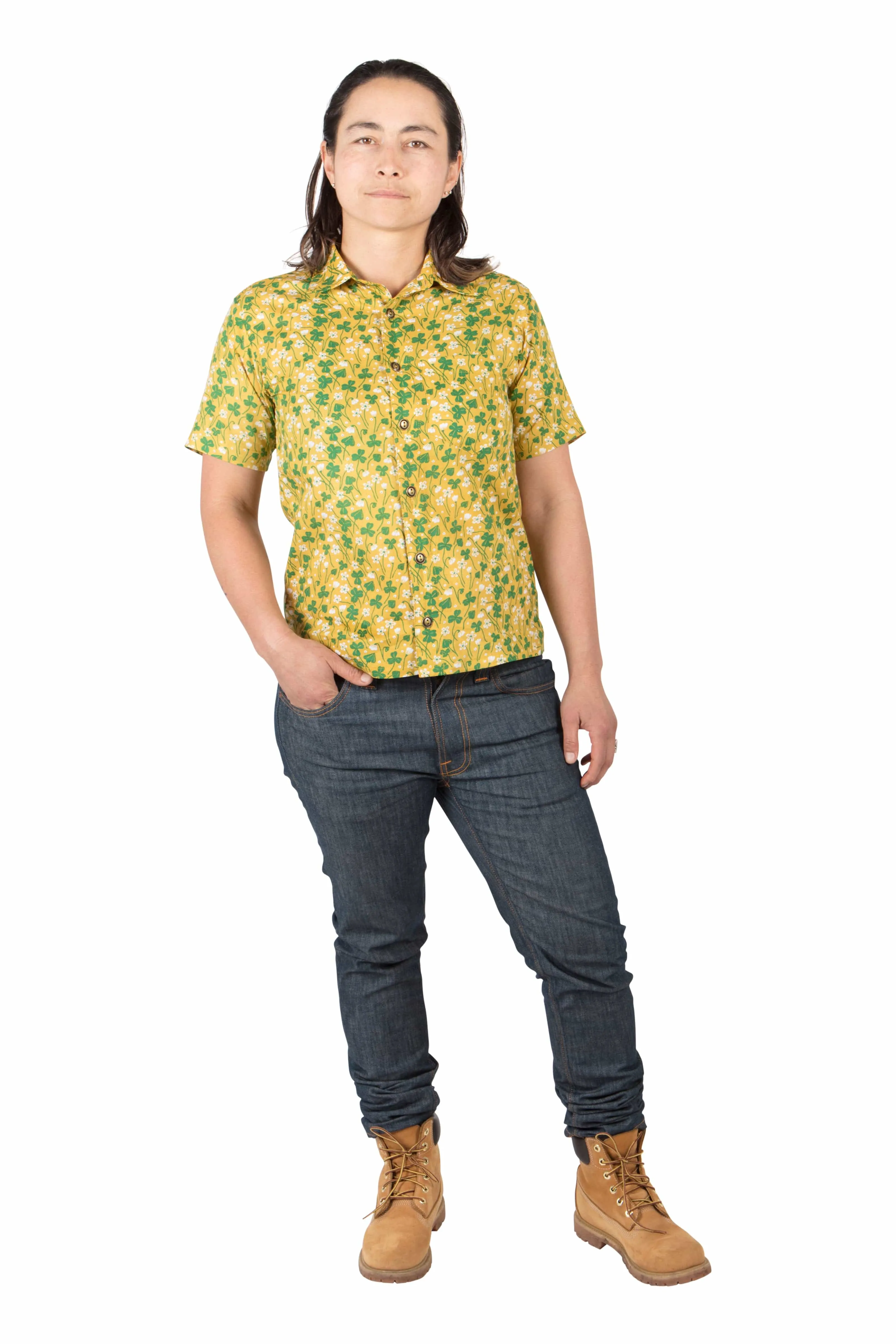 Cold-Weather Ready Unisex Button Up in Lemon Wood Sorrel