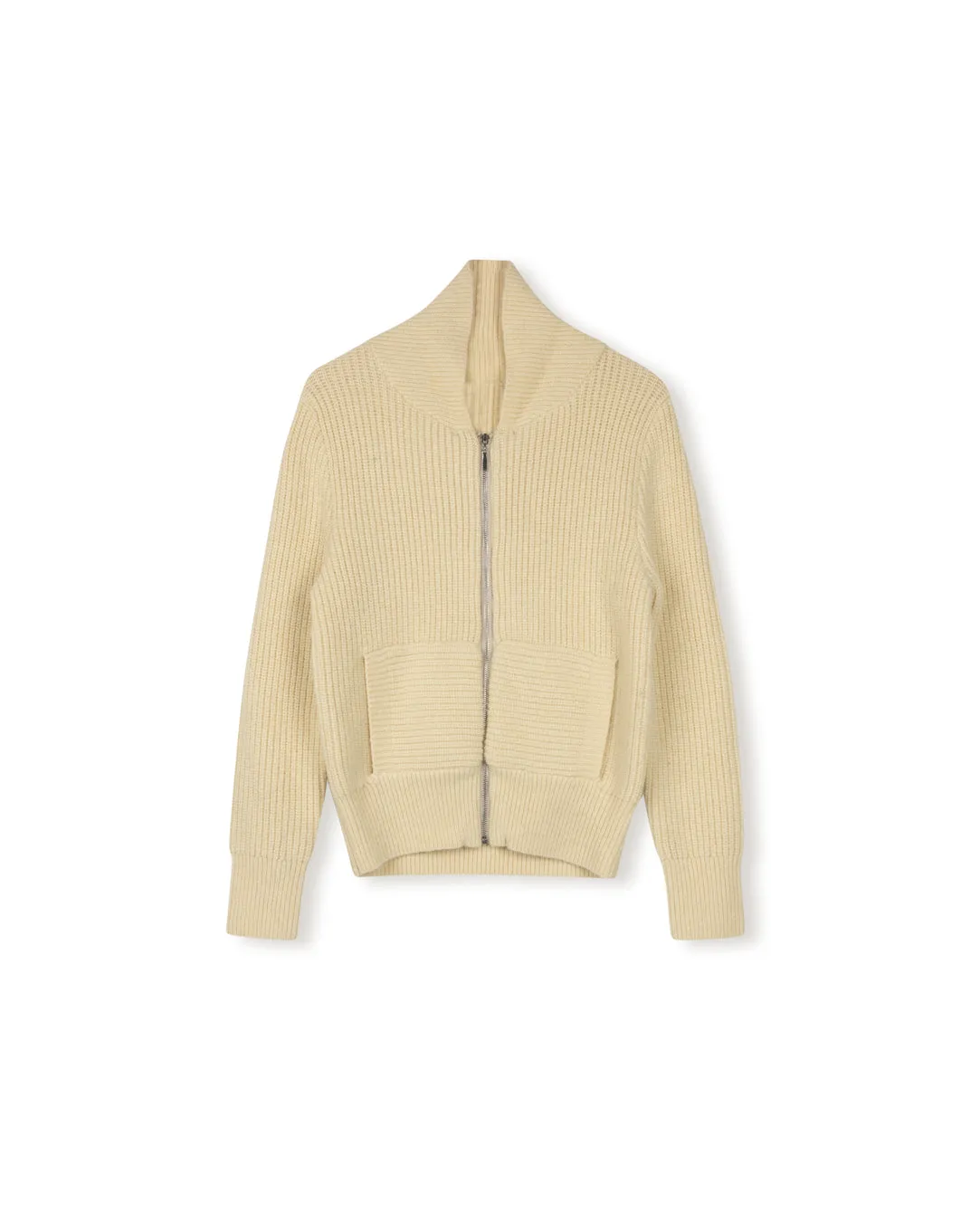 Hypoallergenic Lining Cashmere Blend Puff Pocket Zip Up Sweater