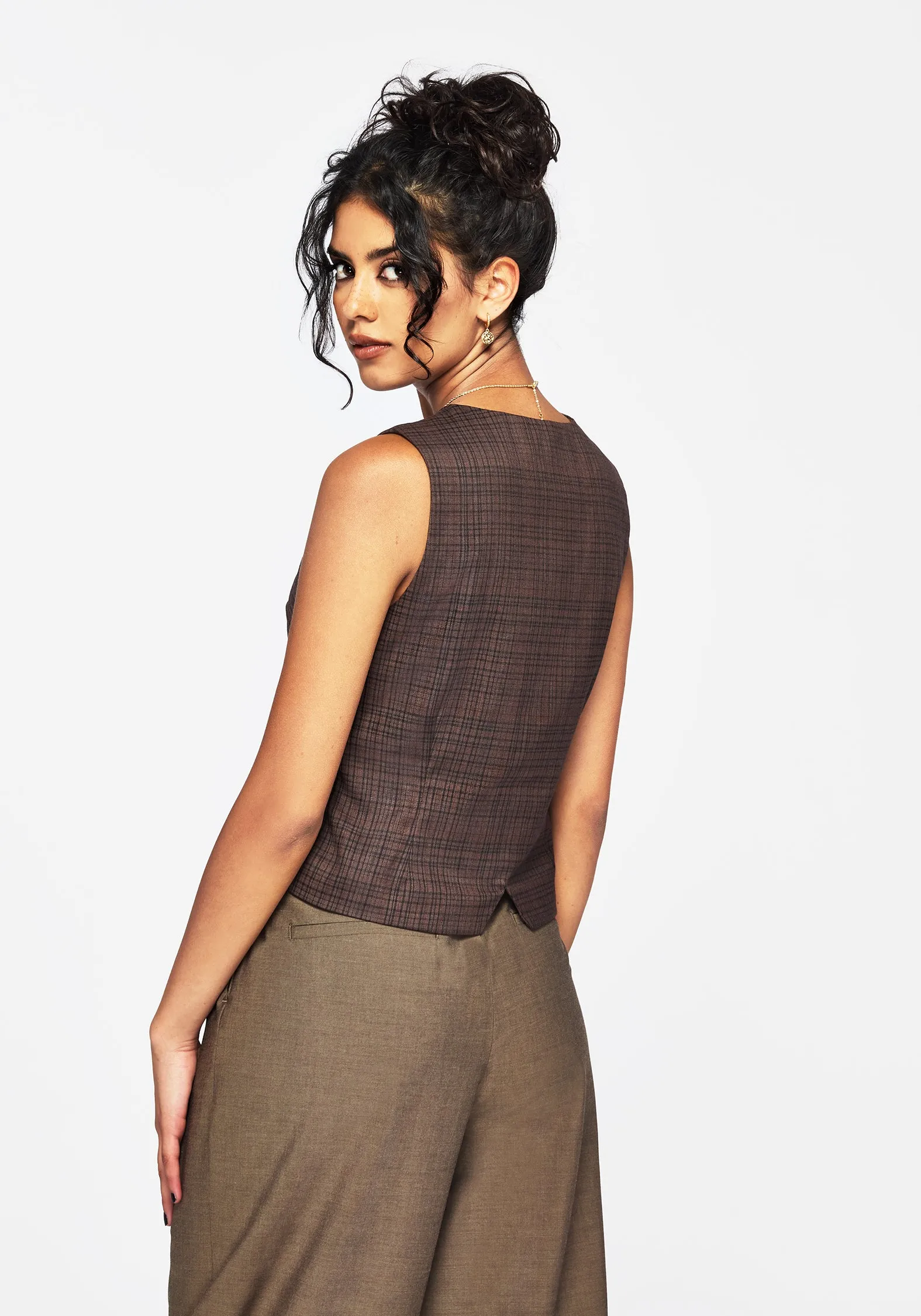 Corbin Check Tailored Waistcoat LightweightLayeredFabric MultiPocket Design