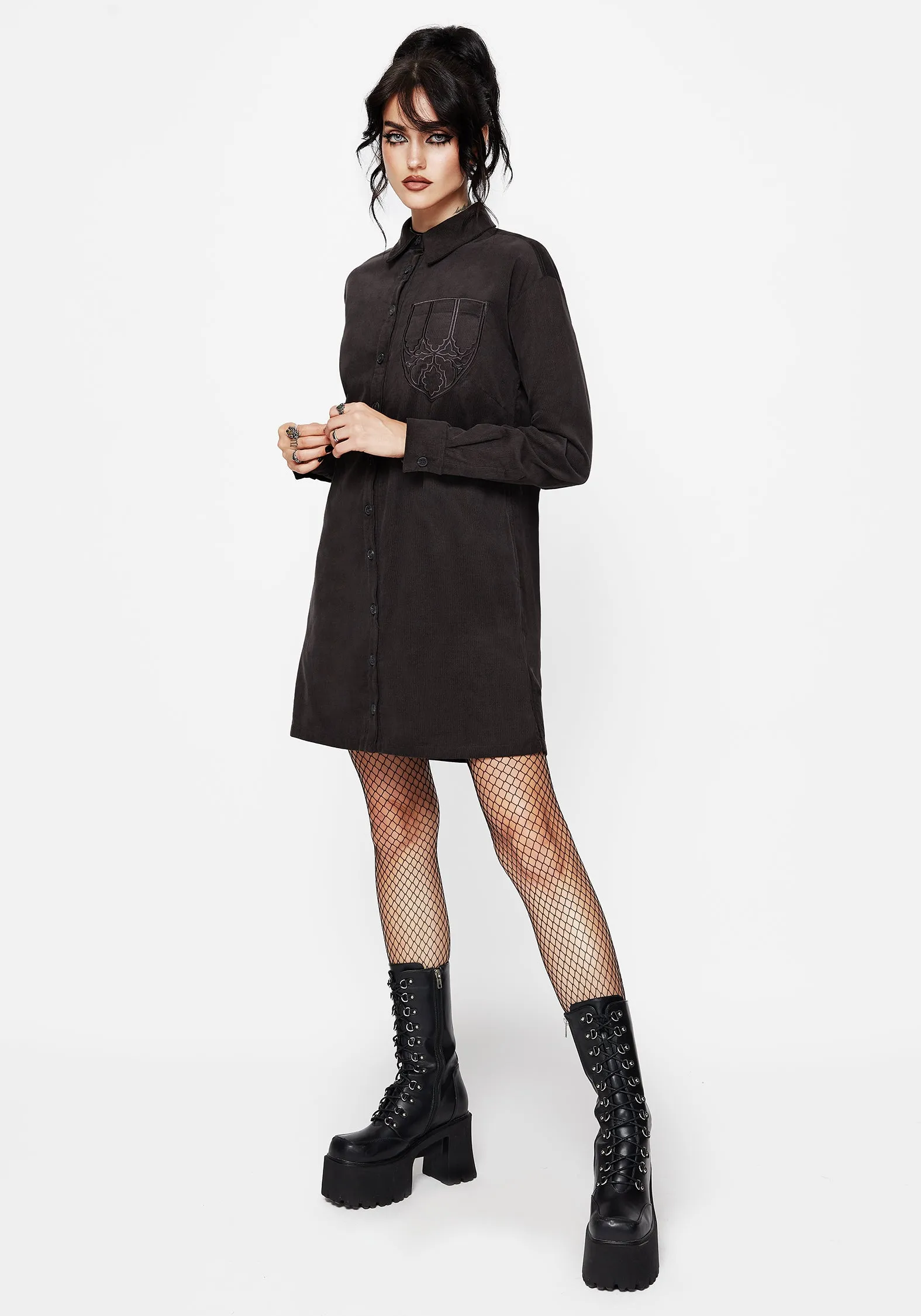 Beat Warm Light Star Axis Cotton Pocket Embroidered Mini Shirt Dress