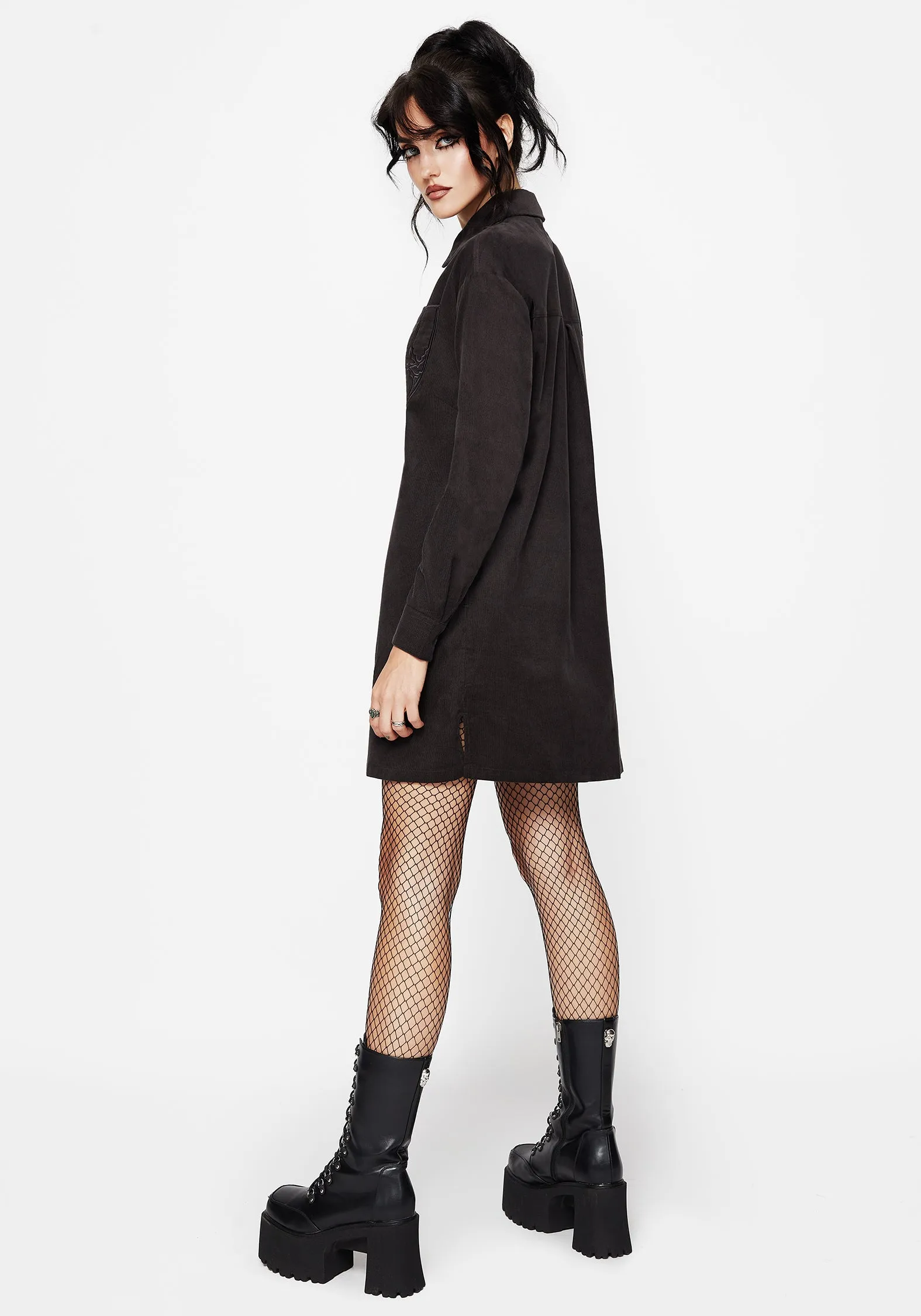 Axis Cotton Pocket Embroidered Mini Shirt Dress Stylish Layering