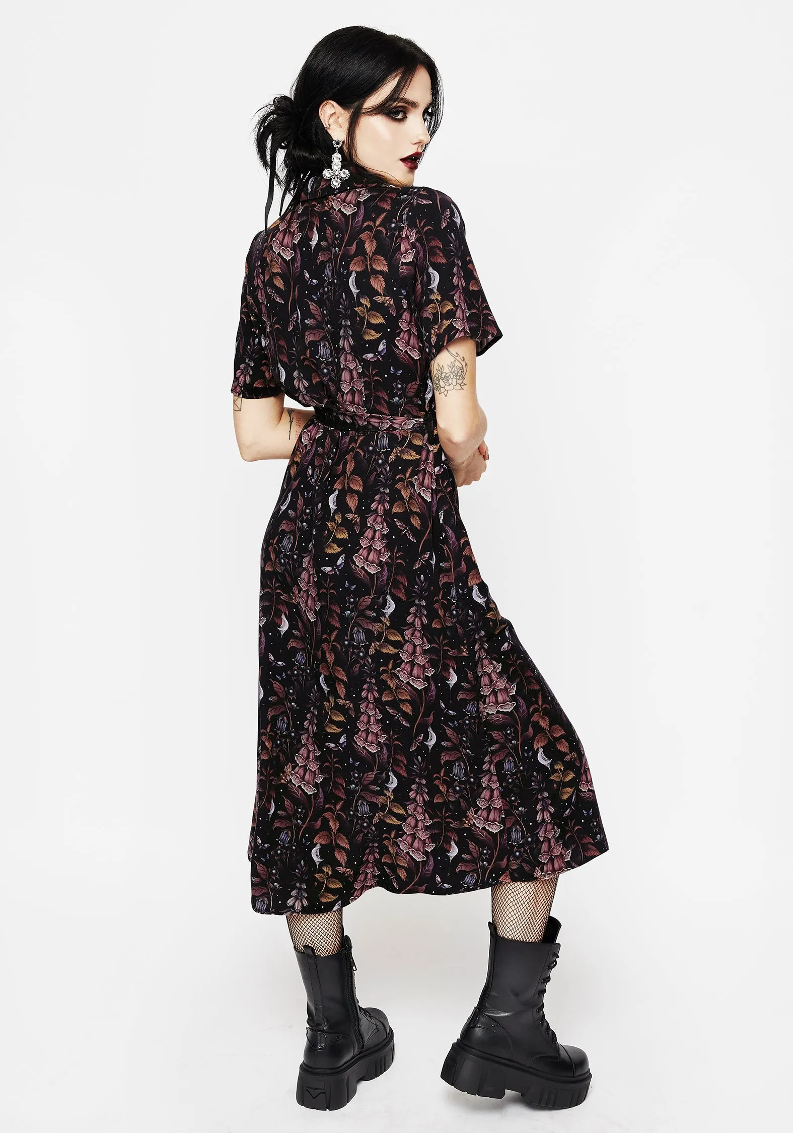 Sheer Light Foxglove Midi Shirt Dress