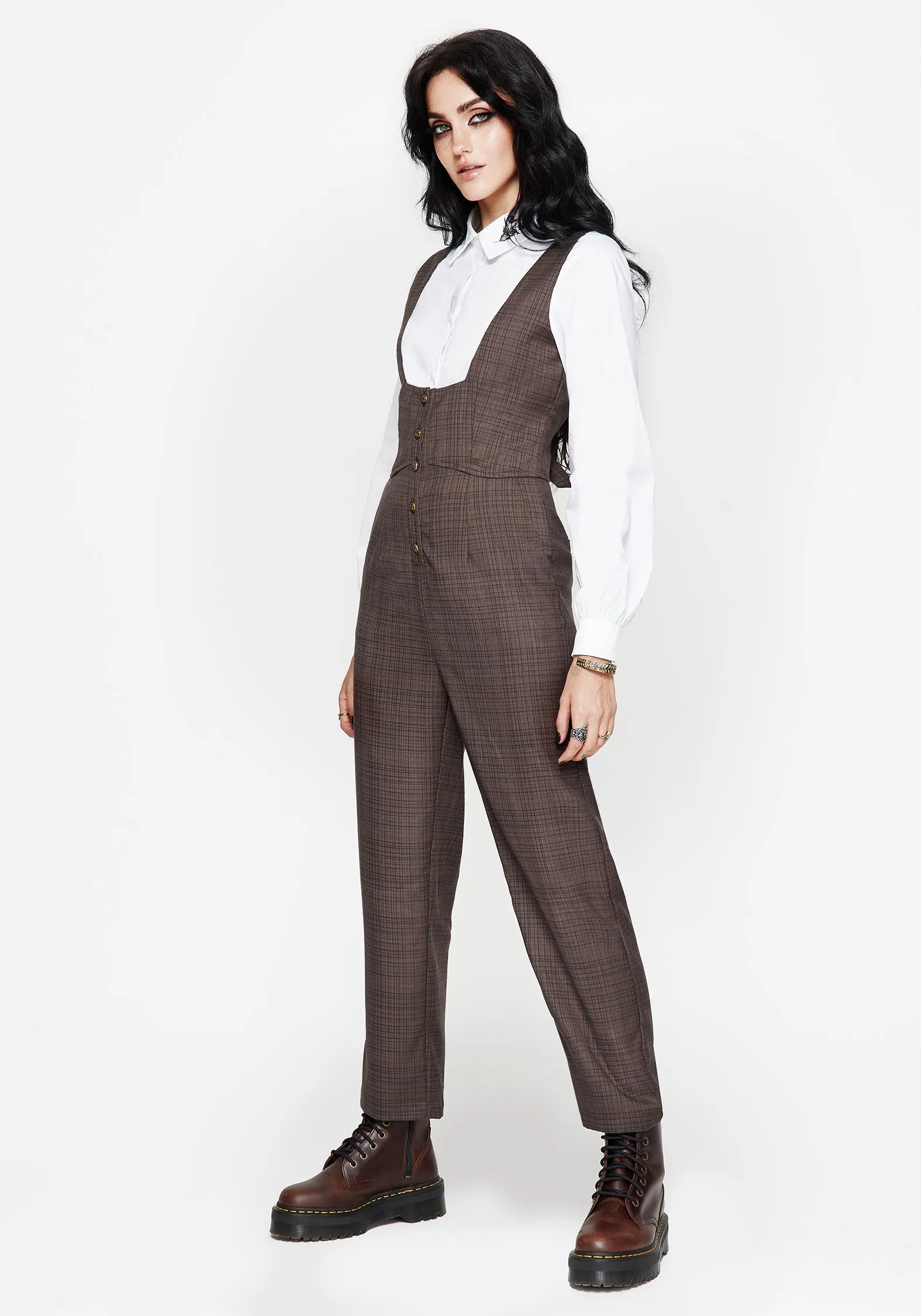 Lamya Check Tailored Straight Leg Suspender Trouser Dust Proof Fabric