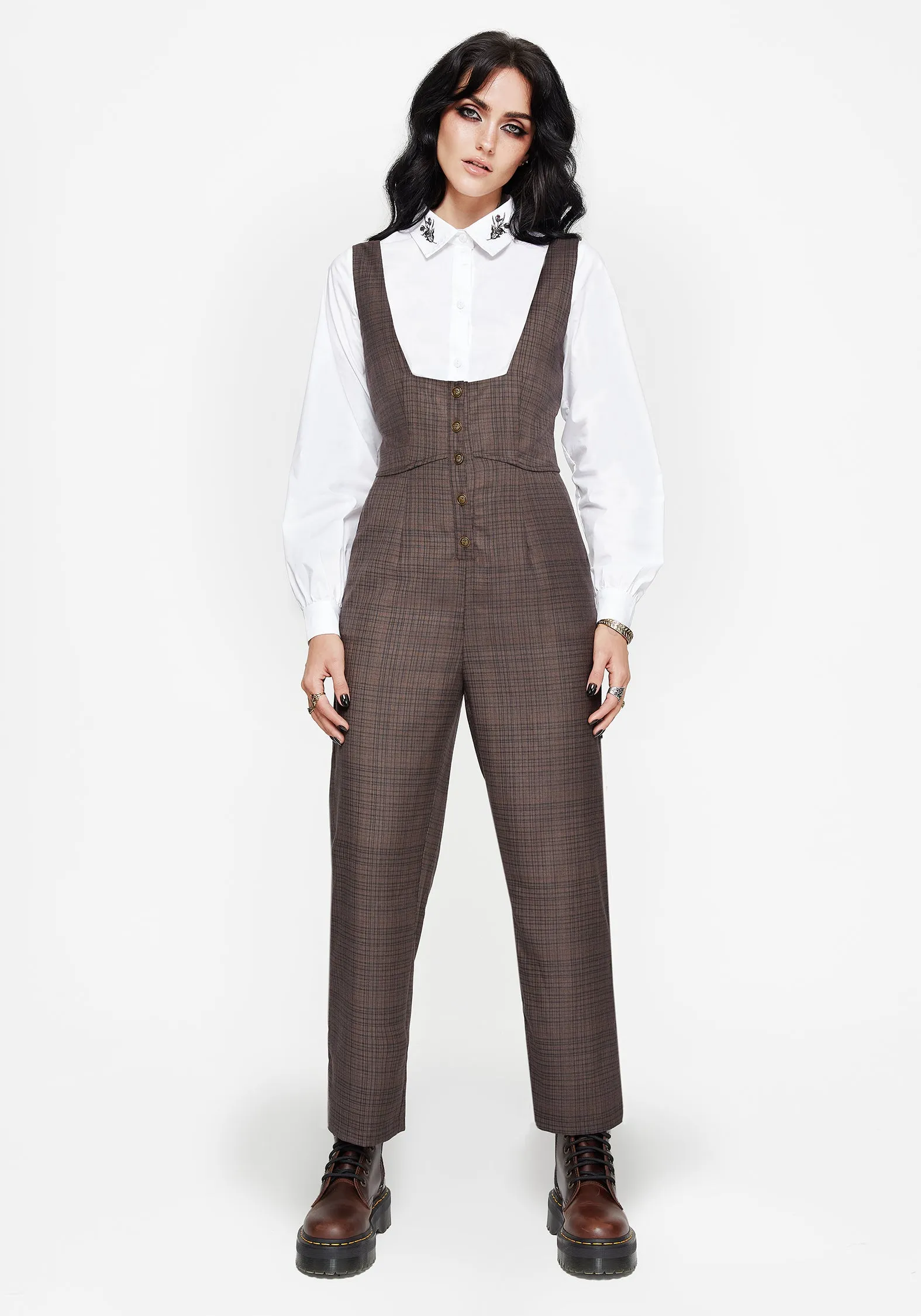 Lamya Check Tailored Straight Leg Suspender Trouser Hip Skimming