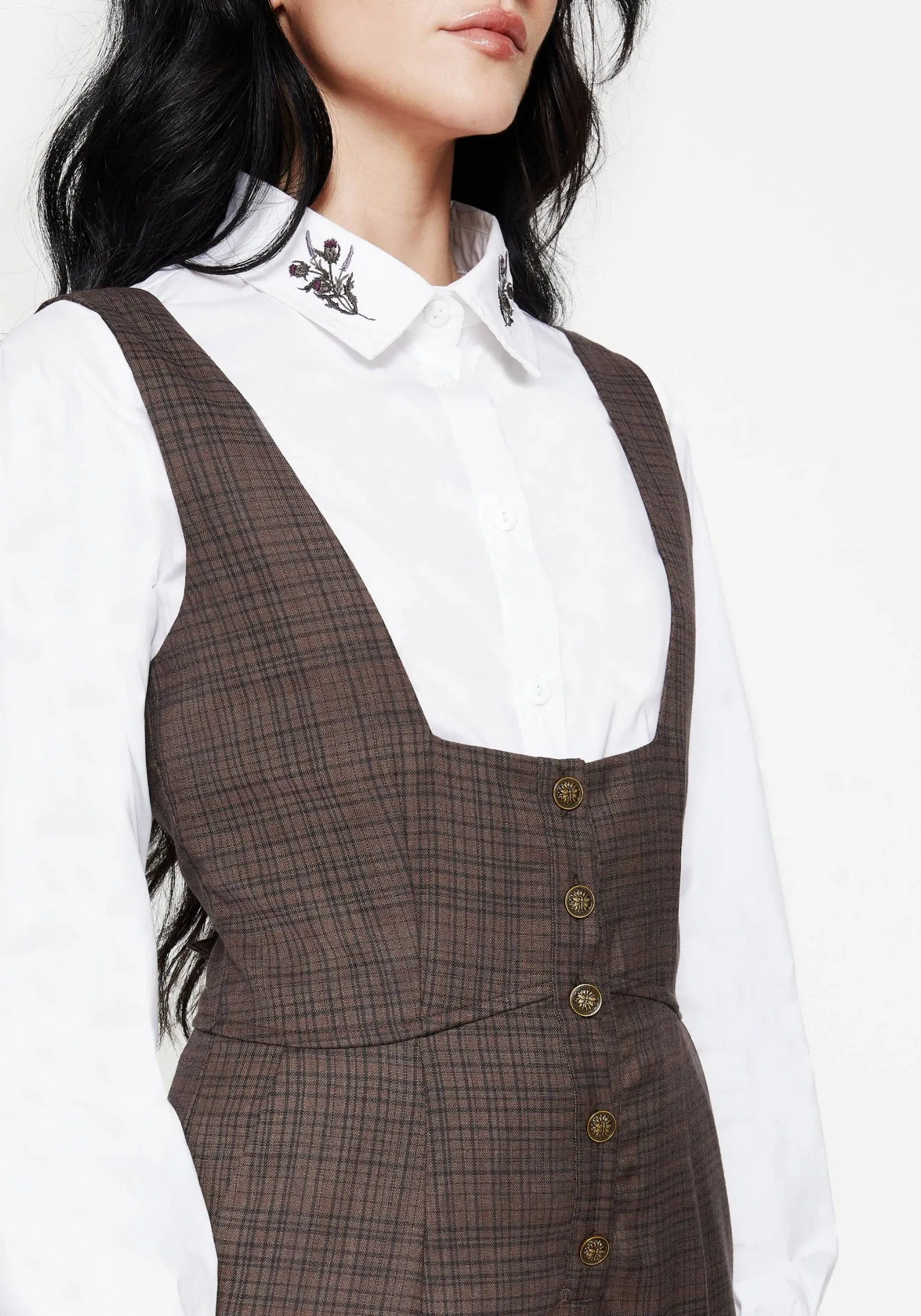 Modern Cut Lamya Check Tailored Straight Leg Suspender Trouser