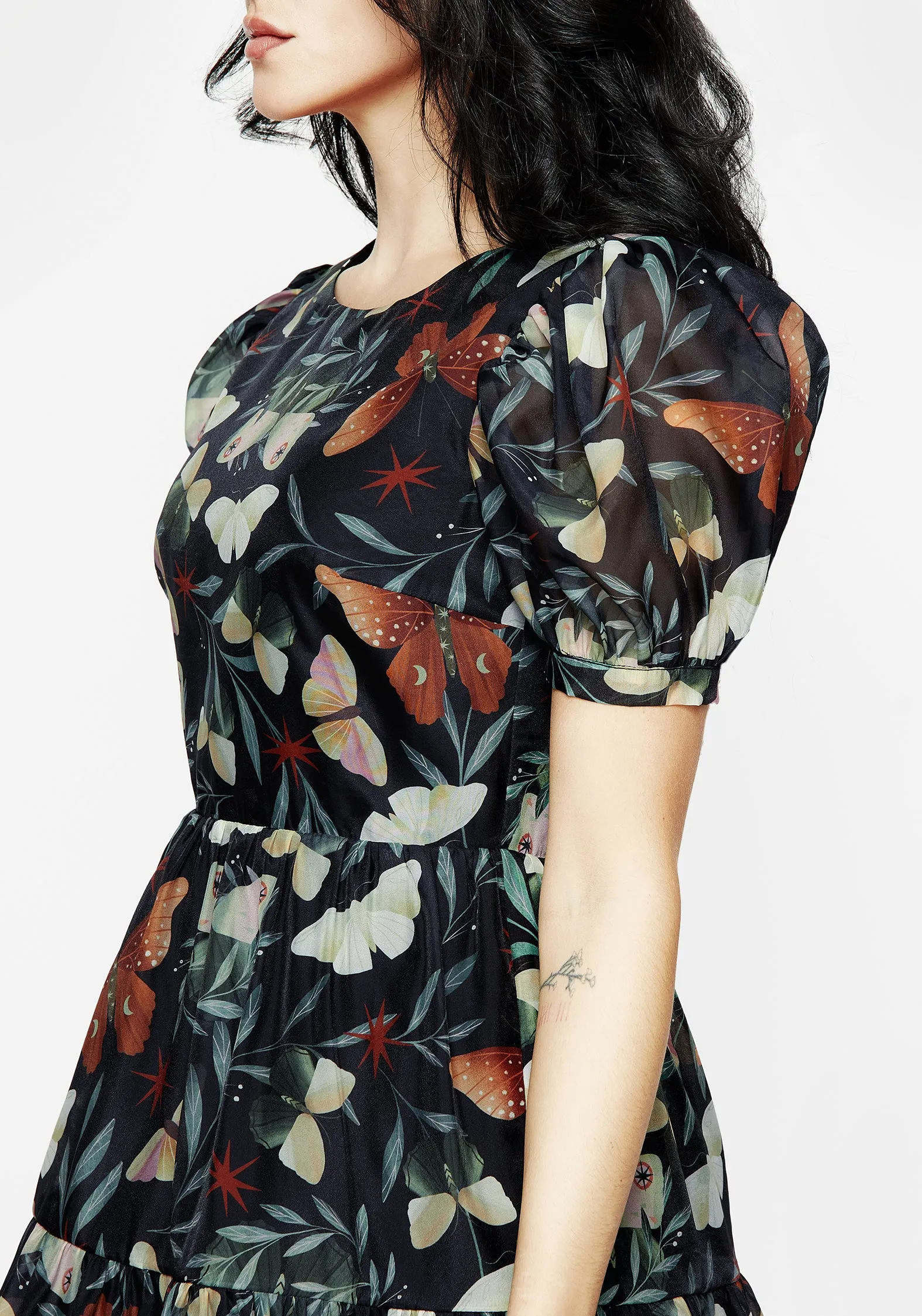 Mariposa Puff Sleeve Organza Mini Dress Walk Mood Evening Motion