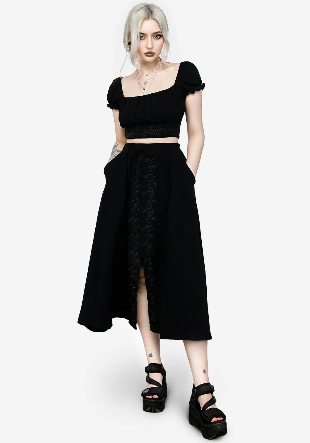 Vine Textured Midi Skirt Lightweight texture