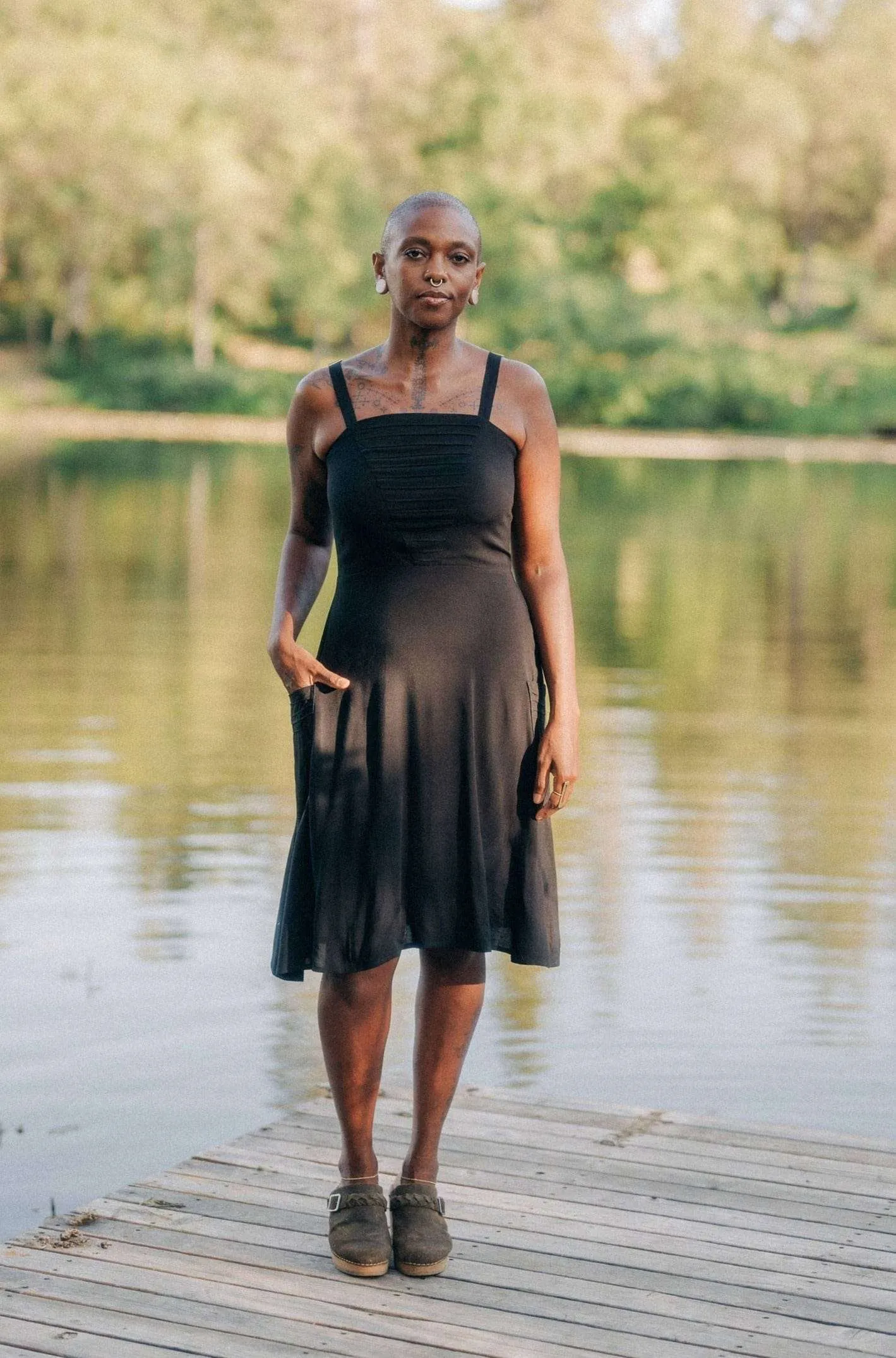 Subtle Lines Uriah Dress in Black Challis