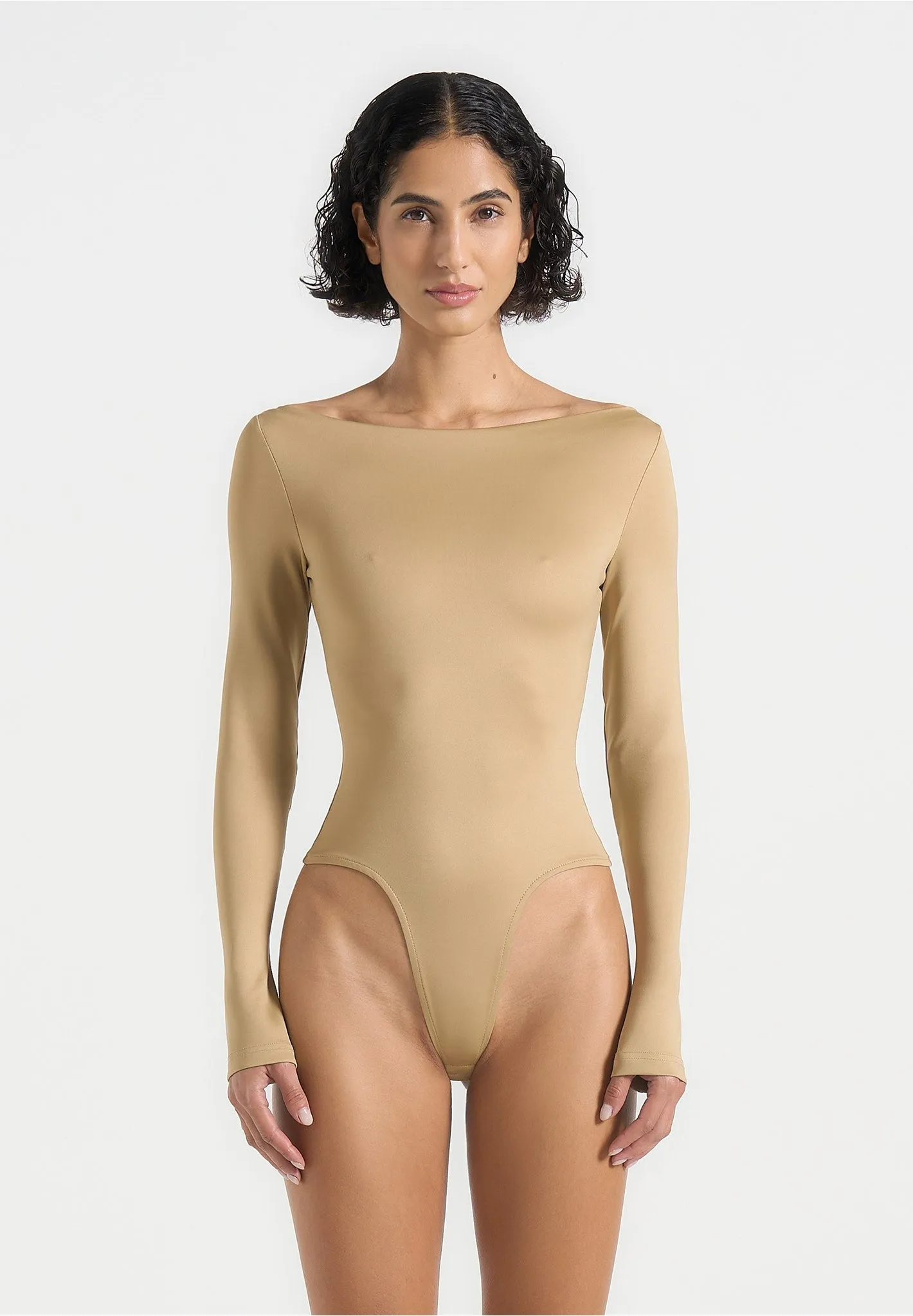 ??va - Boat Neck Bodysuit - Beige Workout