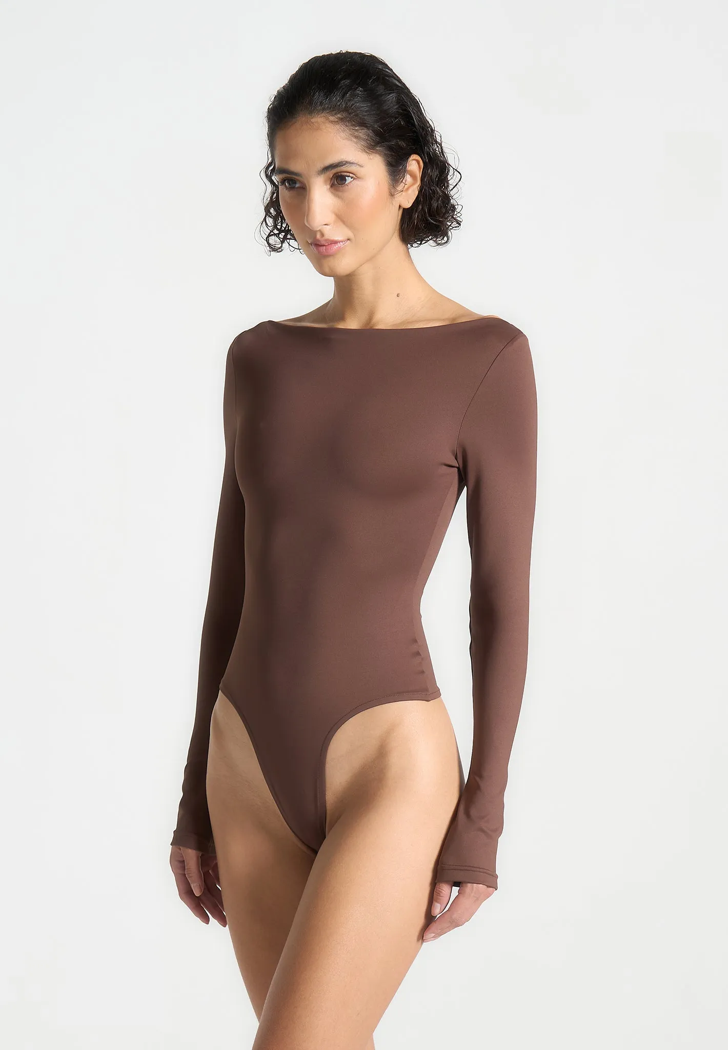 ??va - Boat Neck Bodysuit - Brown Scoop neck