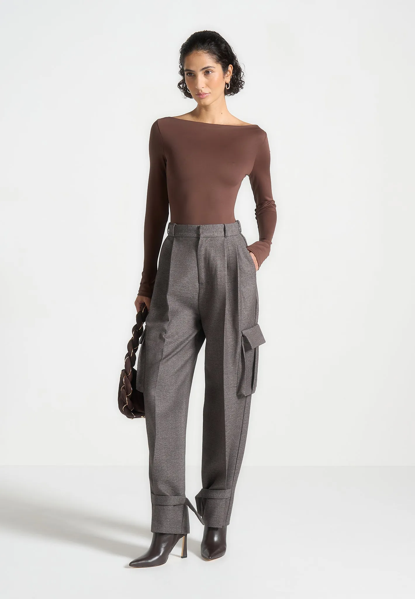 NonIronTechnology ??va - Boat Neck Bodysuit - Brown