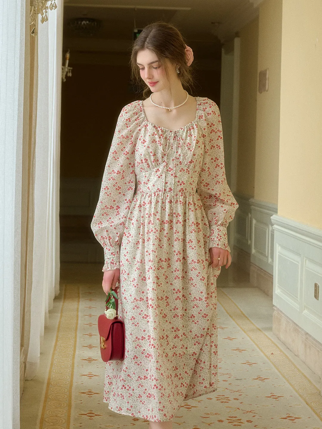 Valencia Square Neck Floral Dress Neutral Aesthetic