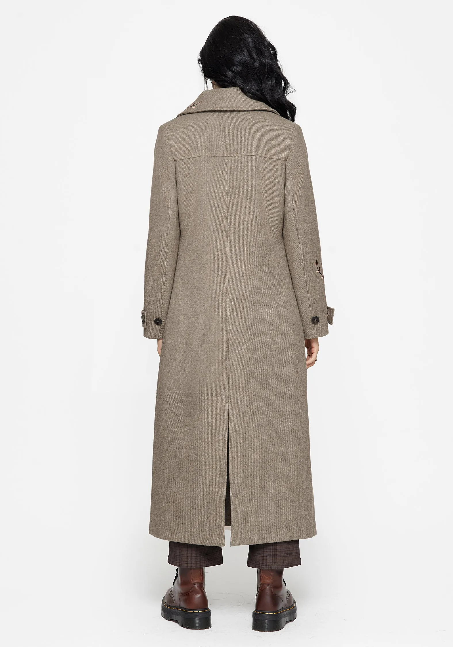 Fit For Travel Quick Wear Fit Valeria Floral Moth Embroidered Herringbone Longline Coat