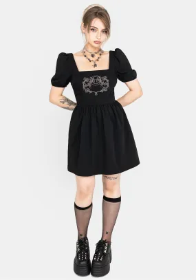 Vampyrum Bat Embroidered Puff Sleeve Mini Dress Spice Core Party Proof