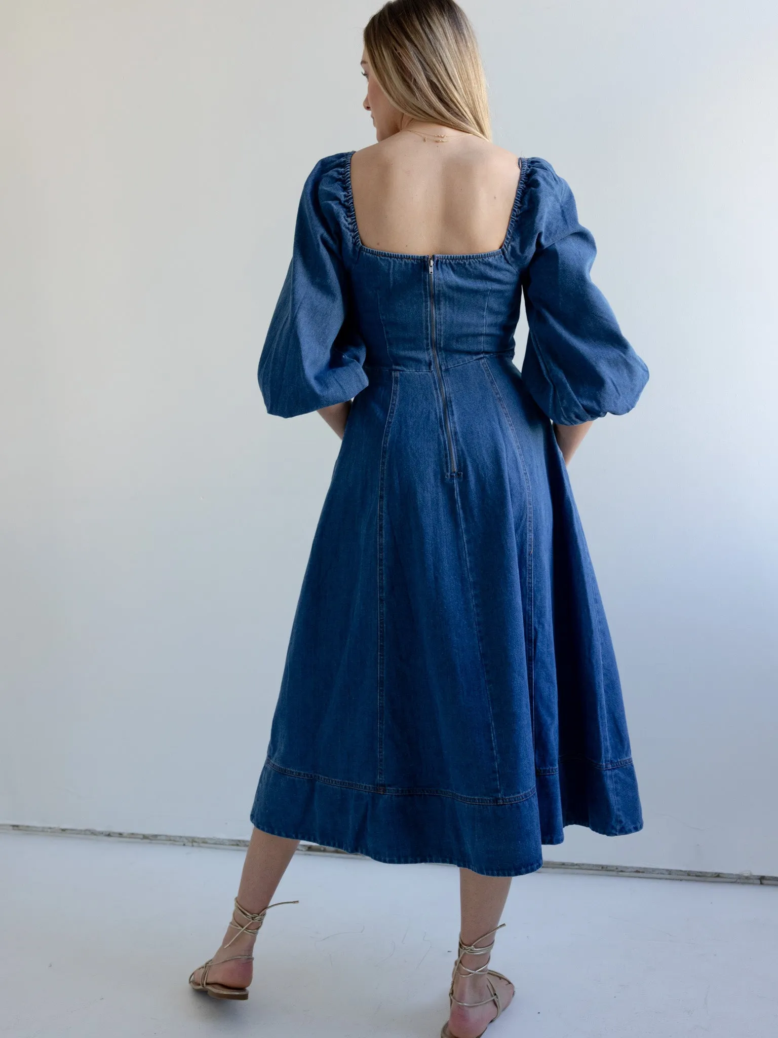 Detachable-Detail Vanessa Denim Midi Dress