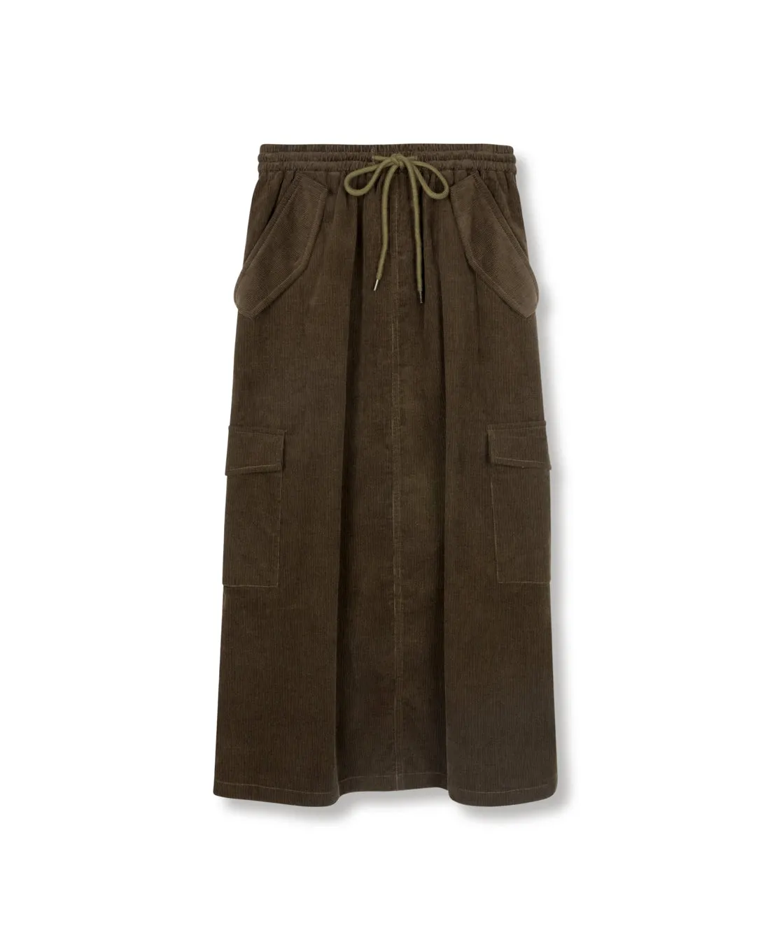 Neutral Tone Vato Corduroy Drawstring Cargo Pocket Skirt