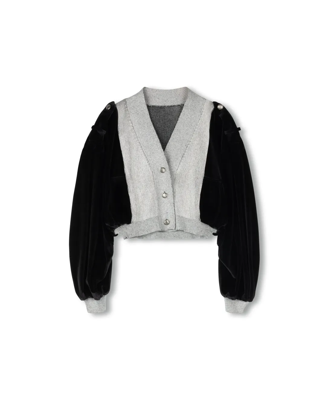 Simple Style Minimalist Look Velour And Knit Crop Cardigan