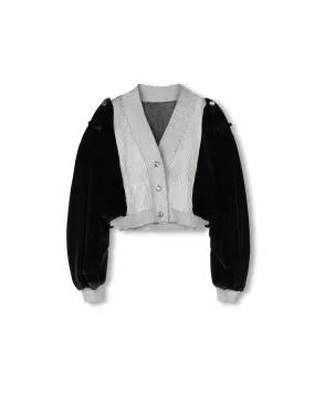 Simple Style Minimalist Look Velour And Knit Crop Cardigan