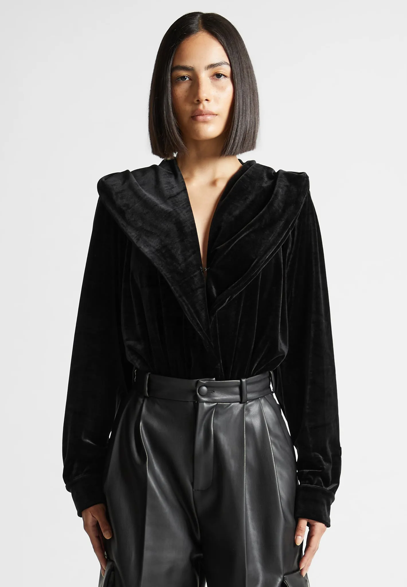 right size Velour Hooded Bodysuit - Black