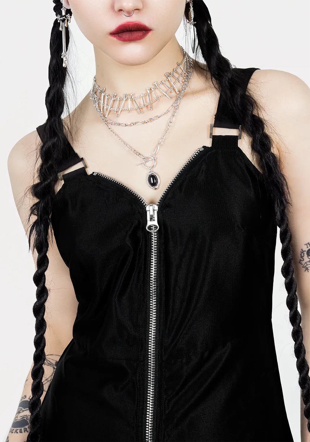 Artisanal-Detail Clean Drape Vengeance Zipped Slip Midaxi Dress