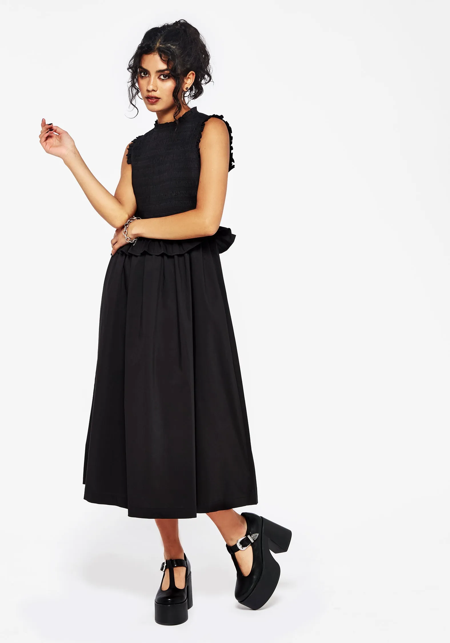 Veronica Cotton Smocked Bodice Bow Detail Midi Dress Smart Layer