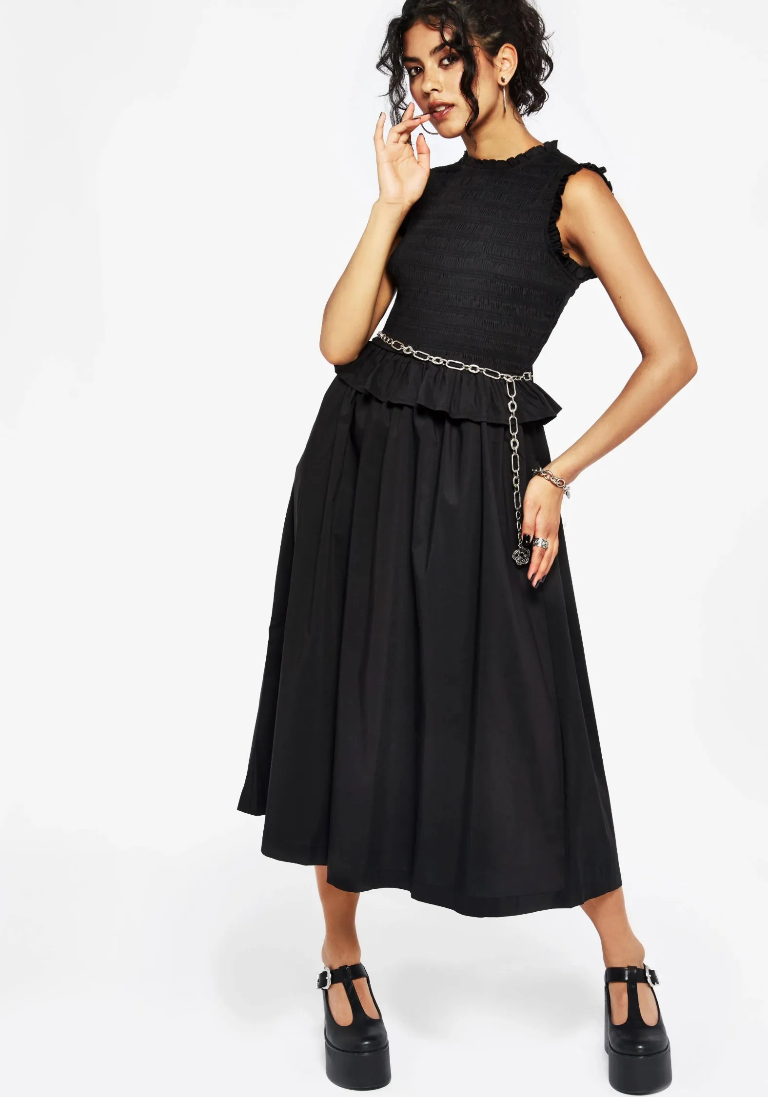 Veronica Cotton Smocked Bodice Bow Detail Midi Dress Embroidered Fabric Glamorous look