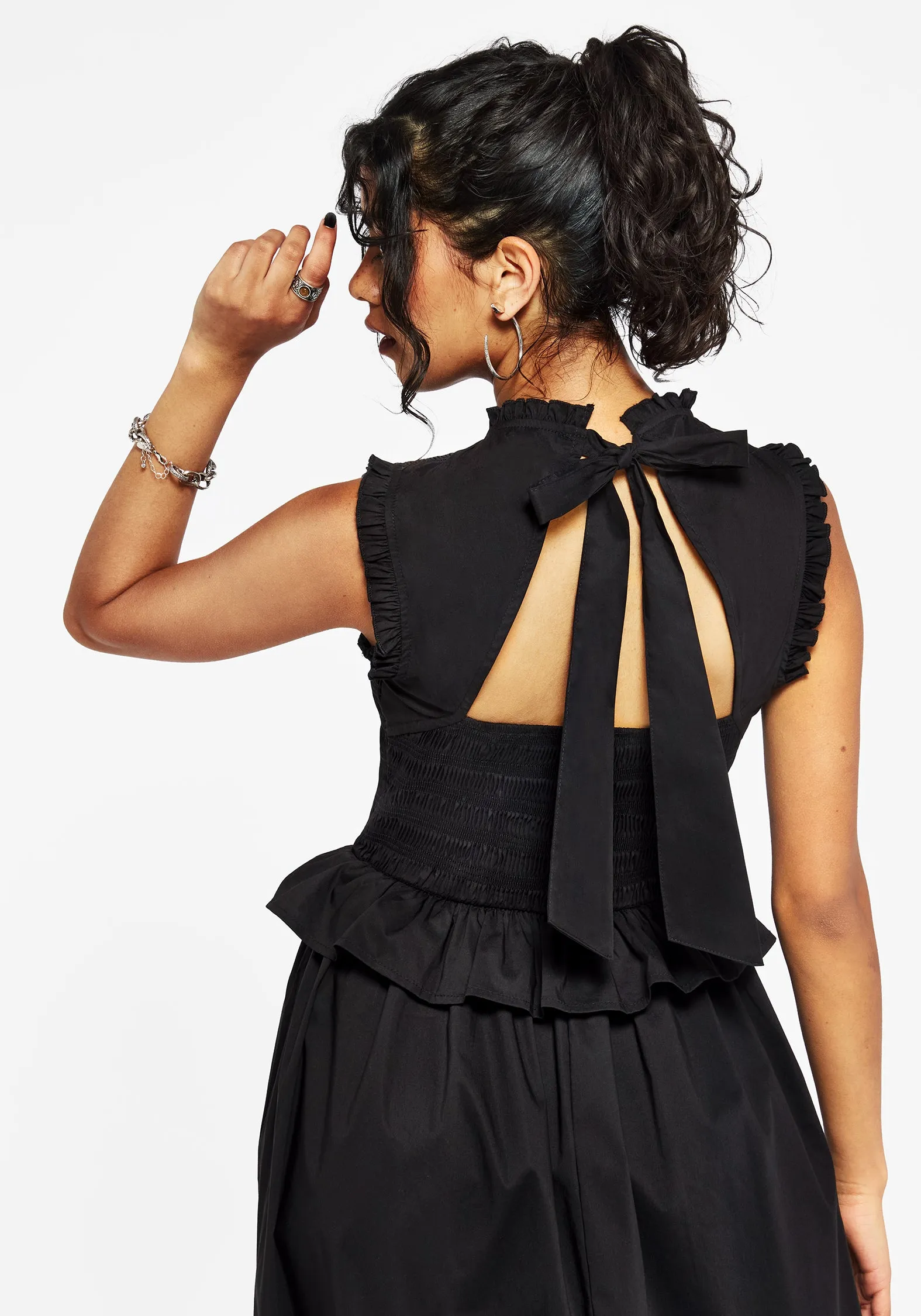 Cozy Layer Veronica Cotton Smocked Bodice Bow Detail Midi Dress