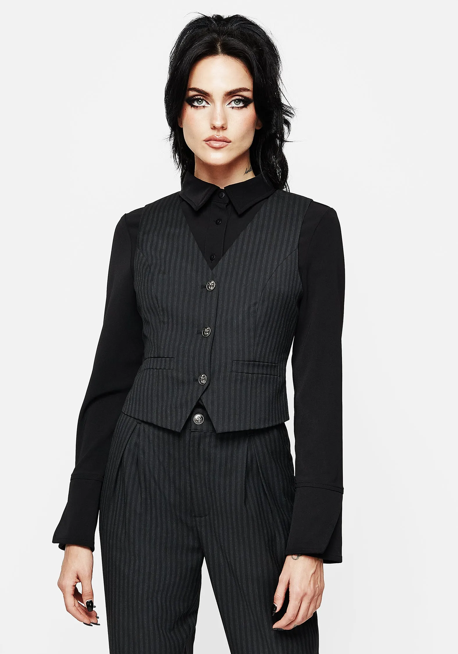 High Collar Design Nevermore Pinstripe Tailored Waistcoat