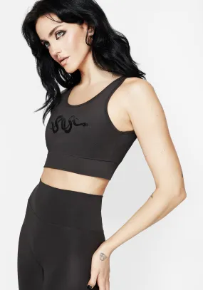 QuickDryConstruction Ribbed Trim Details Venin Snake Racerback Athleisure Bra - Charcoal