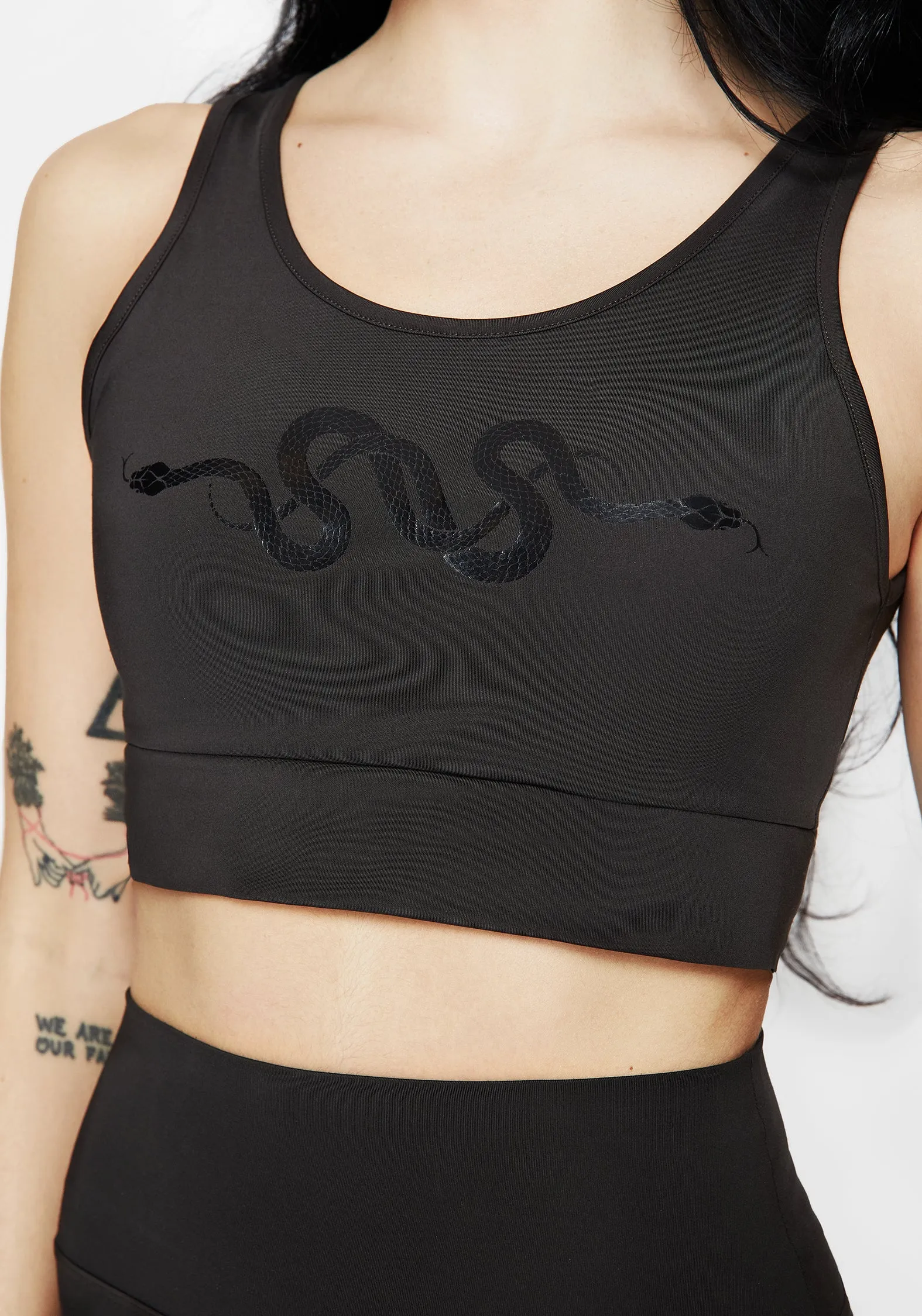 Venin Snake Racerback Athleisure Bra - Charcoal FlexibleLayeredConstruction Classic Crew Neck