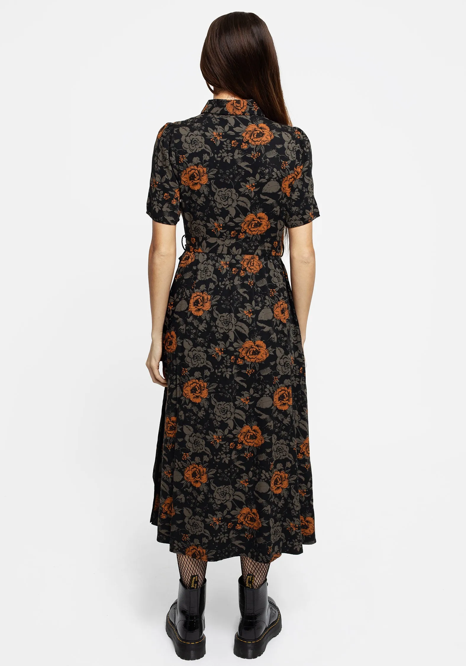Lounge Vibe Modern Silhouette Mortify Floral Print Midi Shirt Dress