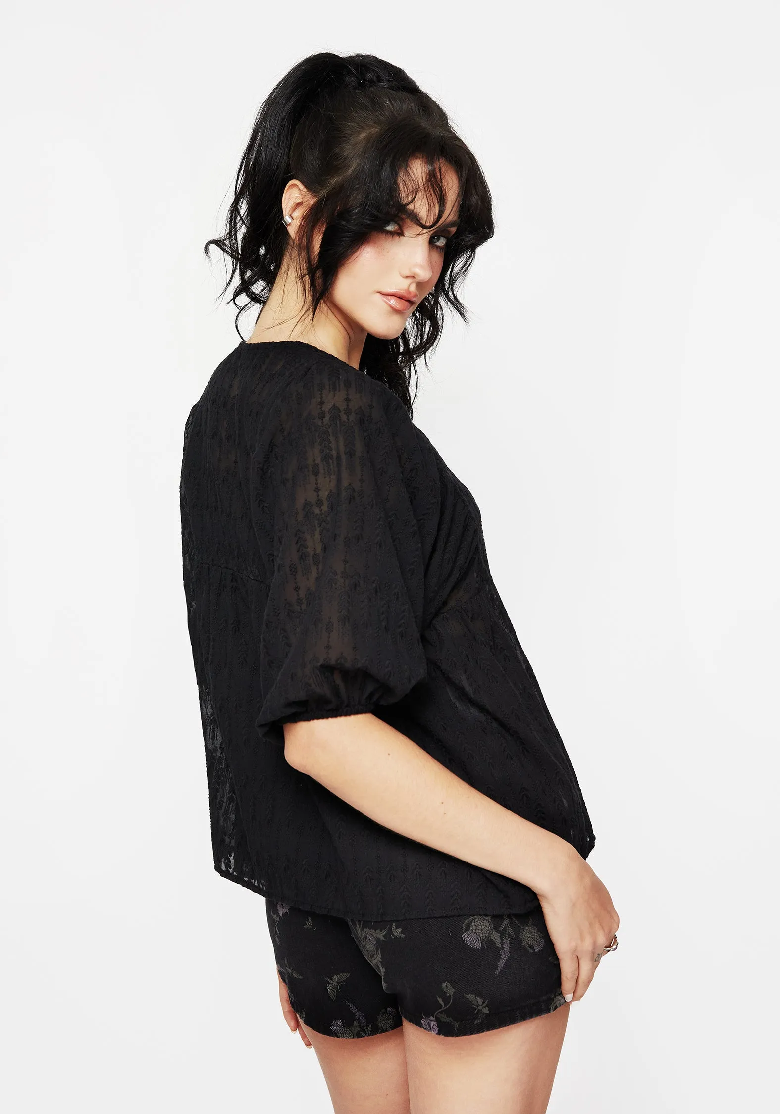 Evangeline Button Up Peplum Blouse Top Flexible Waistband Adaptation ErgonomicShape