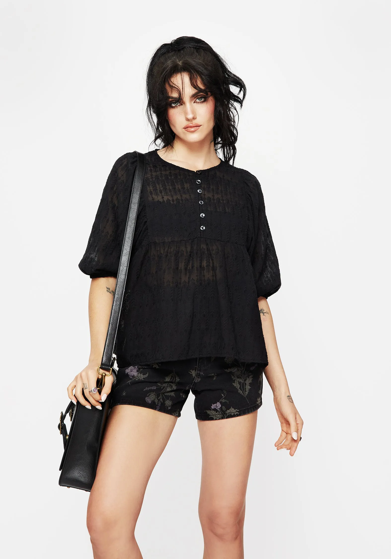 Evangeline Button Up Peplum Blouse Top Bold Design