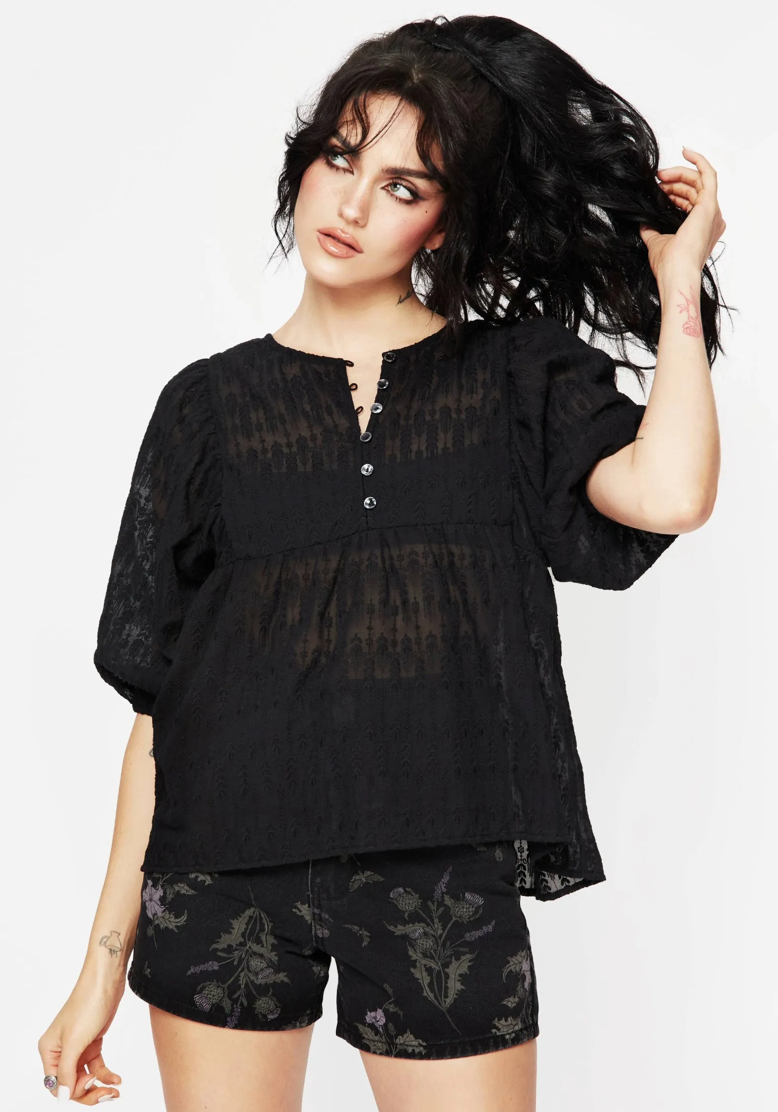 Evangeline Button Up Peplum Blouse Top LaserCutVents