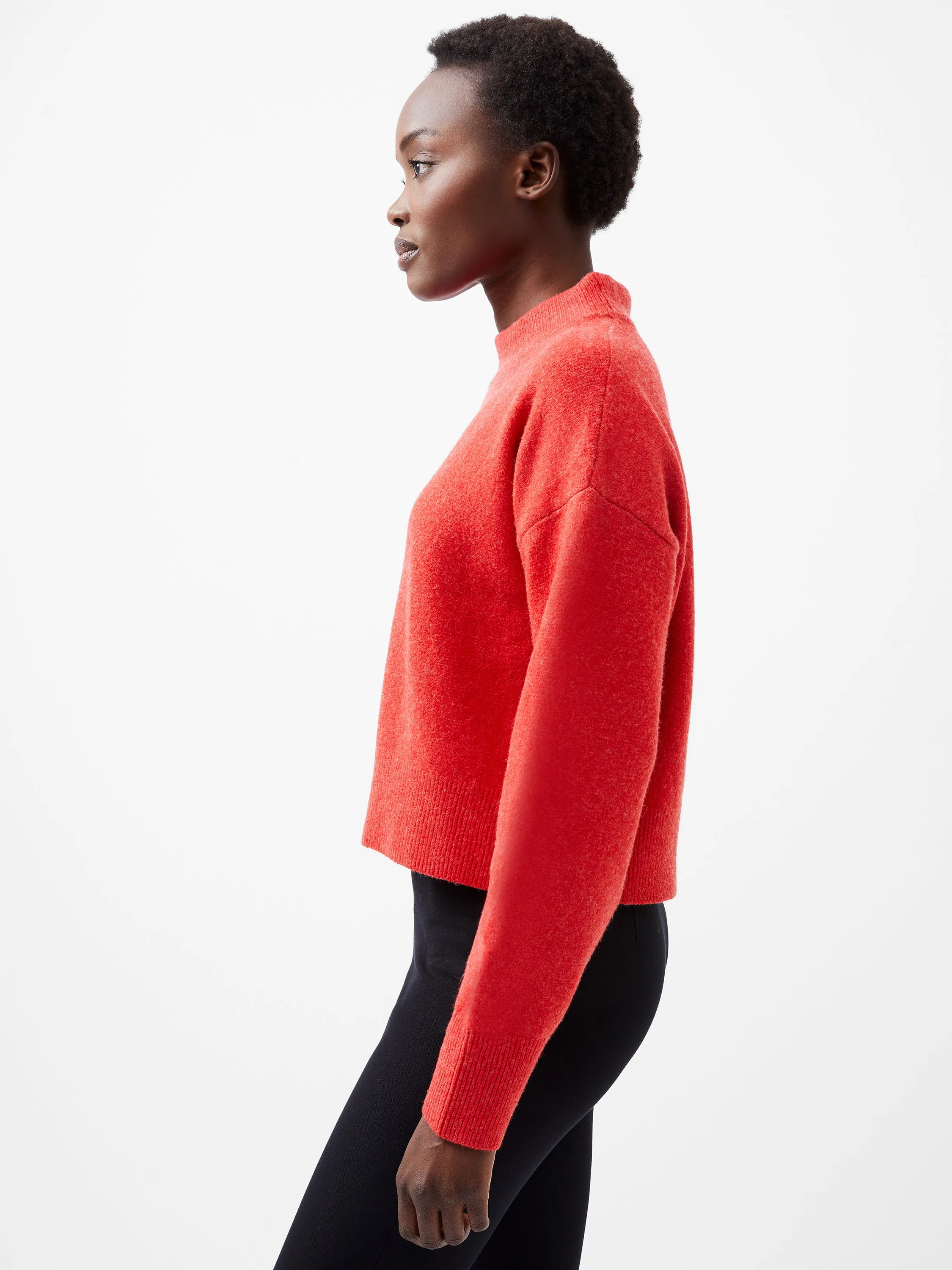 WideRibbed Texture Garment Dyed Process Vhari Mock Neck Sweater