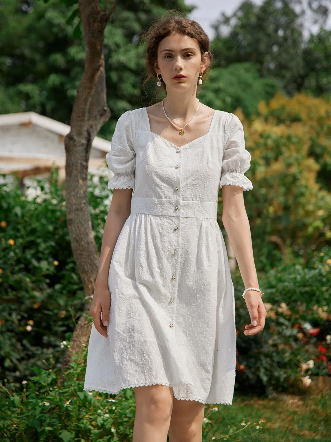 Victorian 100% Cotton Embroidery Midi Dress Dreamy Layers