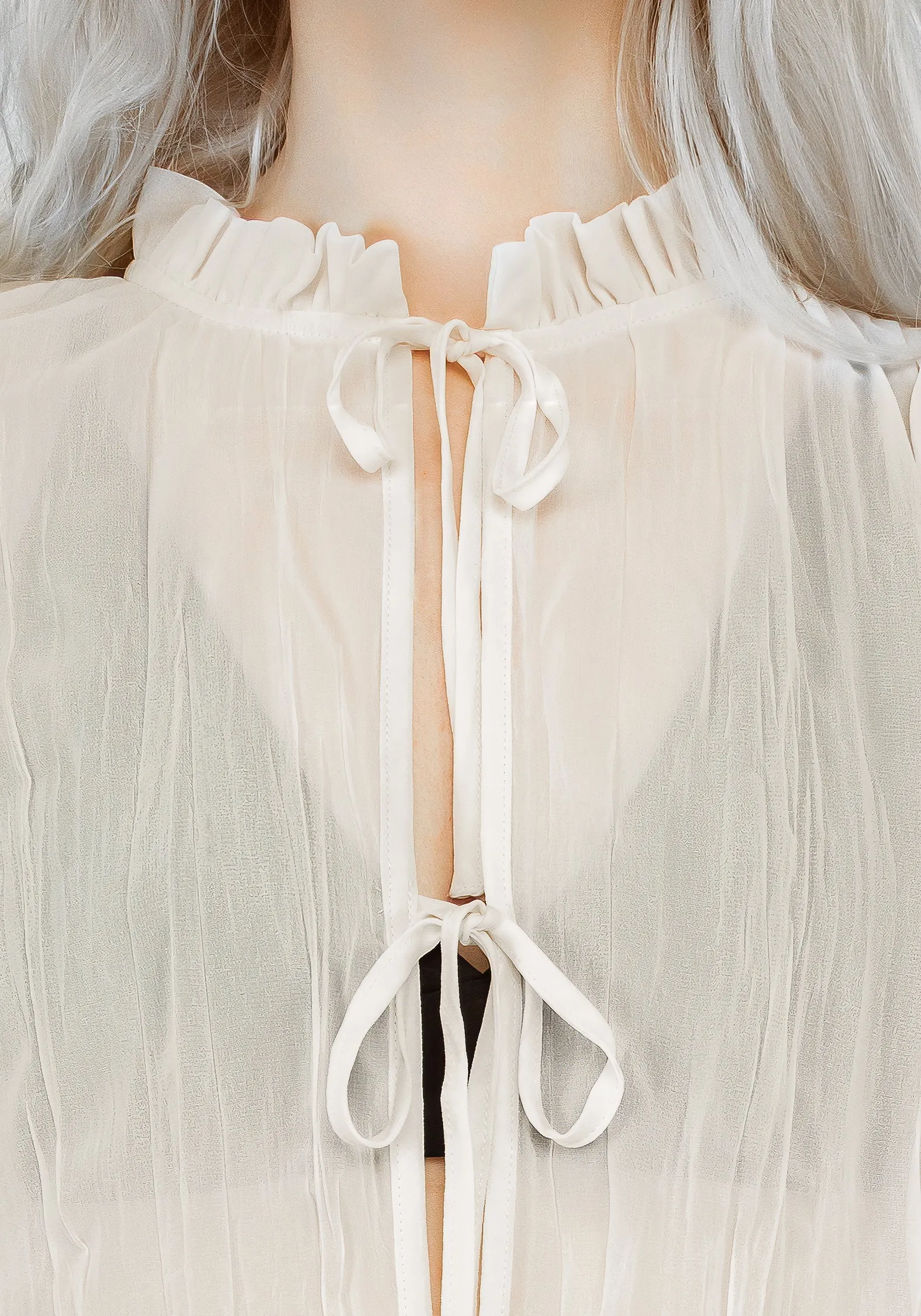Villain Textured Blouse - White Quick Release Buttons