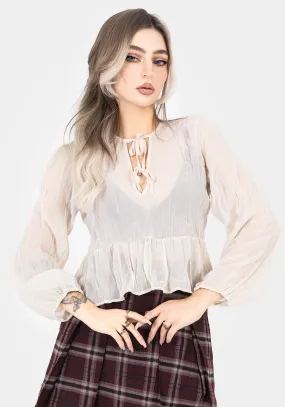 Relaxed Tee LightweightFabric Villain Textured Tie Front Peplum Blouse - White