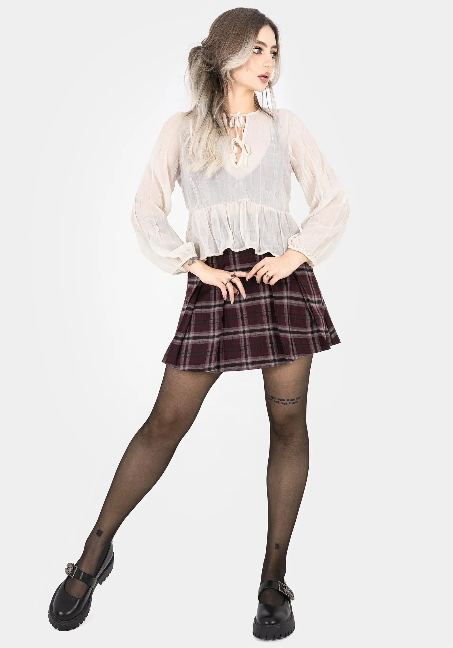 Villain Textured Tie Front Peplum Blouse - White AbrasionResistant Fabric