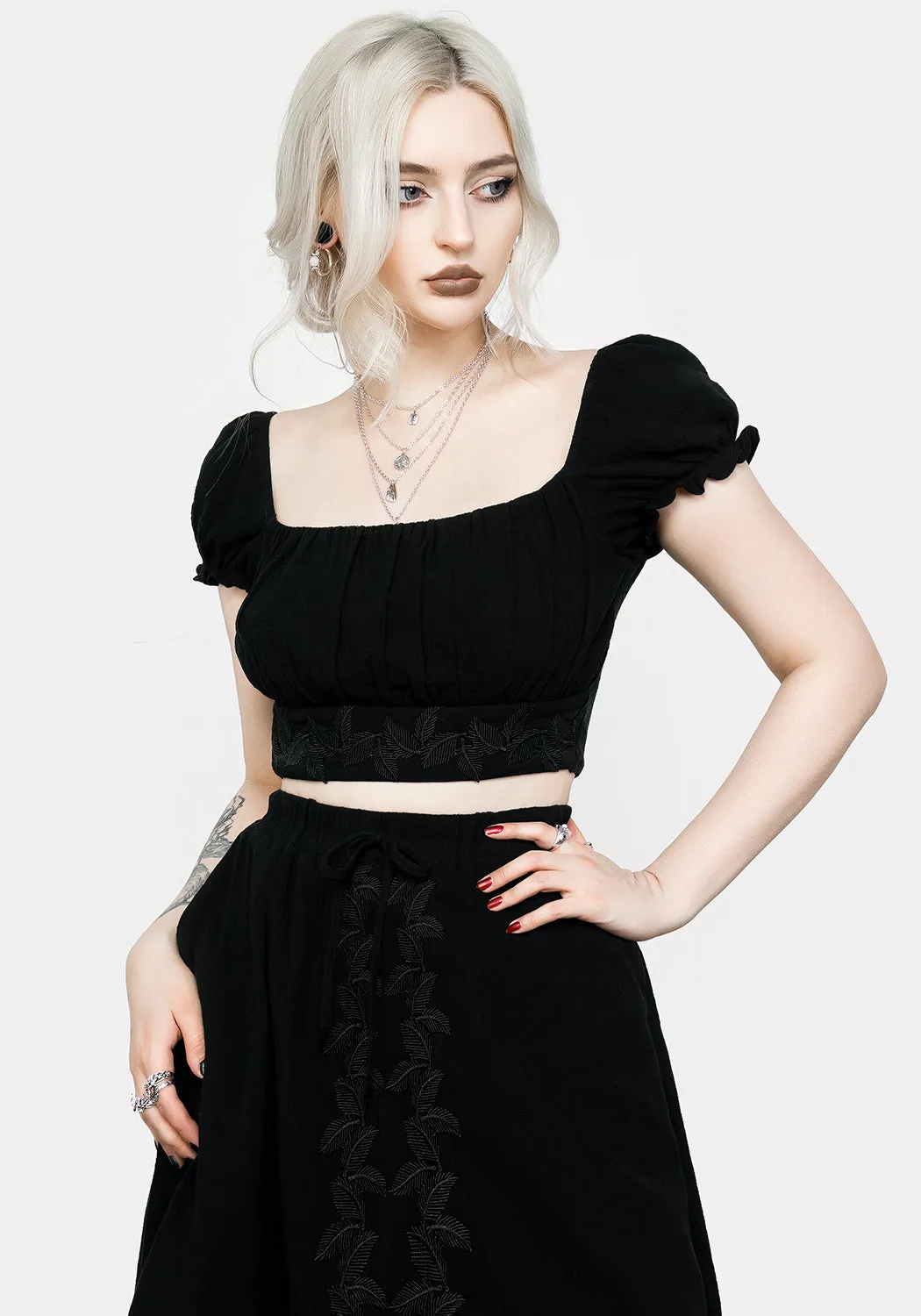 RelaxedNeckline Vine Textured Crop Top