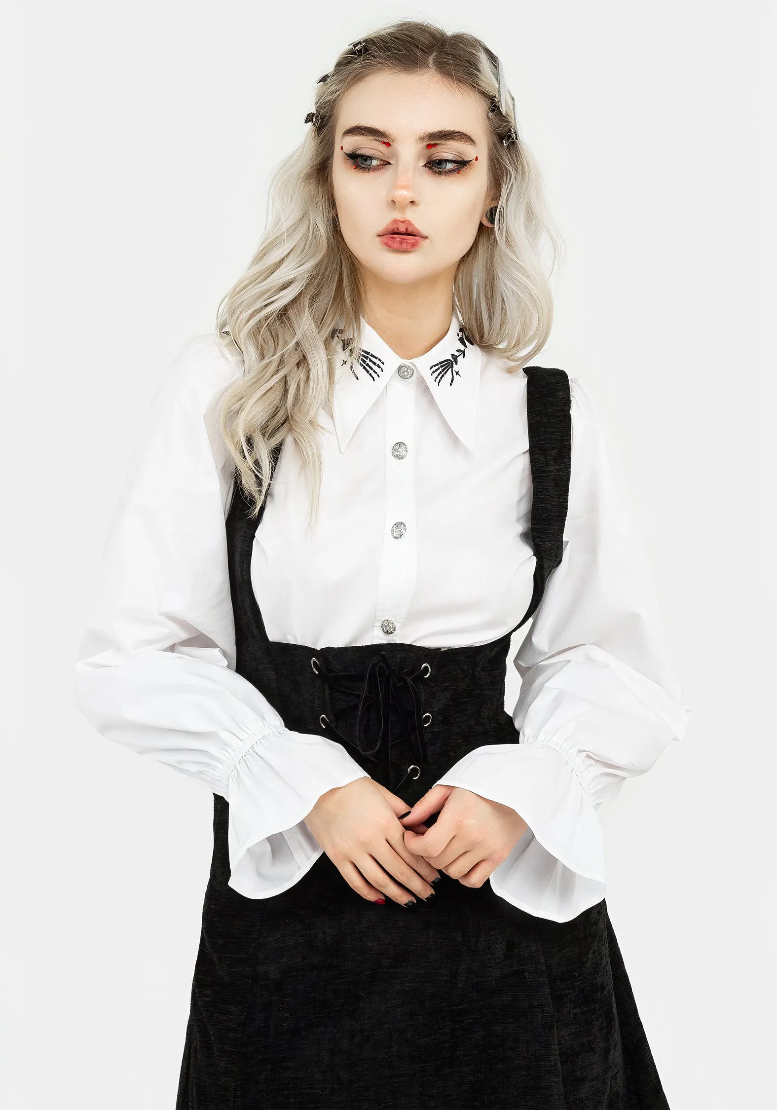 Stylish Dress EasyCareMaterial Tempora Embroidered Button Up Shirt