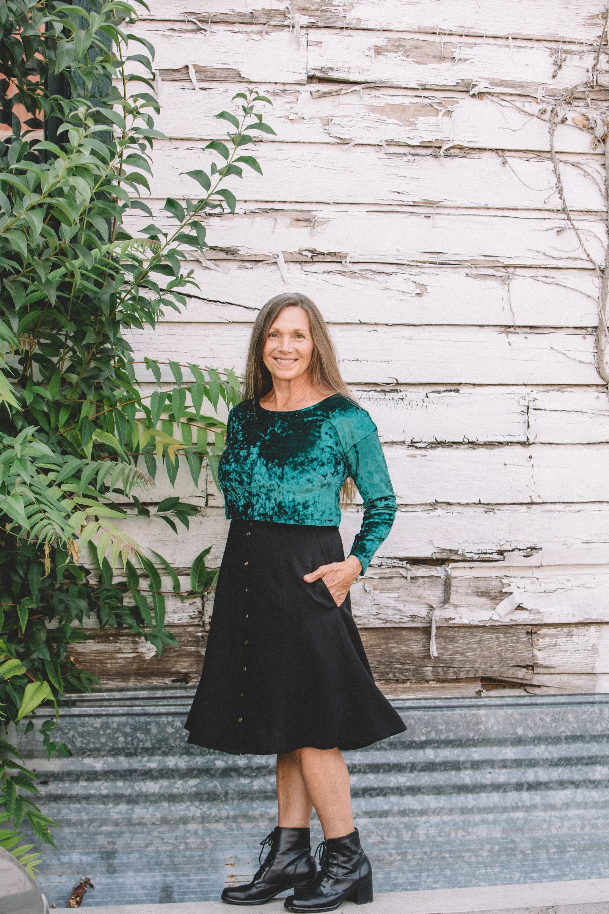 Snuggly Knit Shelby Crop Top in Spruce Crushed Velvet