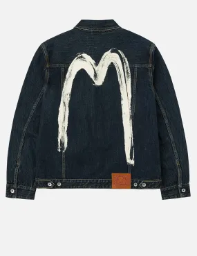 Washed Brushstroke Daicock Print Regular Fit Denim Jacket Seamless Knit Design