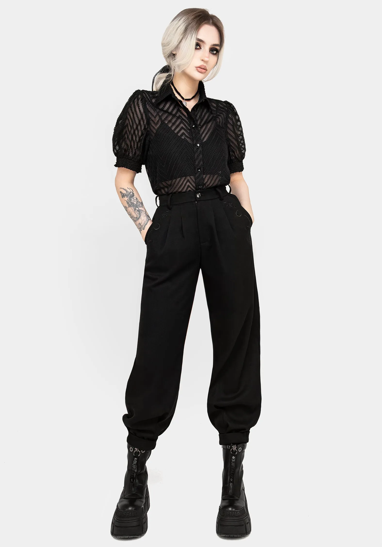 urban scene Dianne Embroidered Balloon Trousers - Black